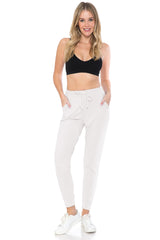 Leggings Depot Womens Relaxed fit Jogger Pants - Track Cuff Sweatpants with Pockets, White, 1X Leggings Depot