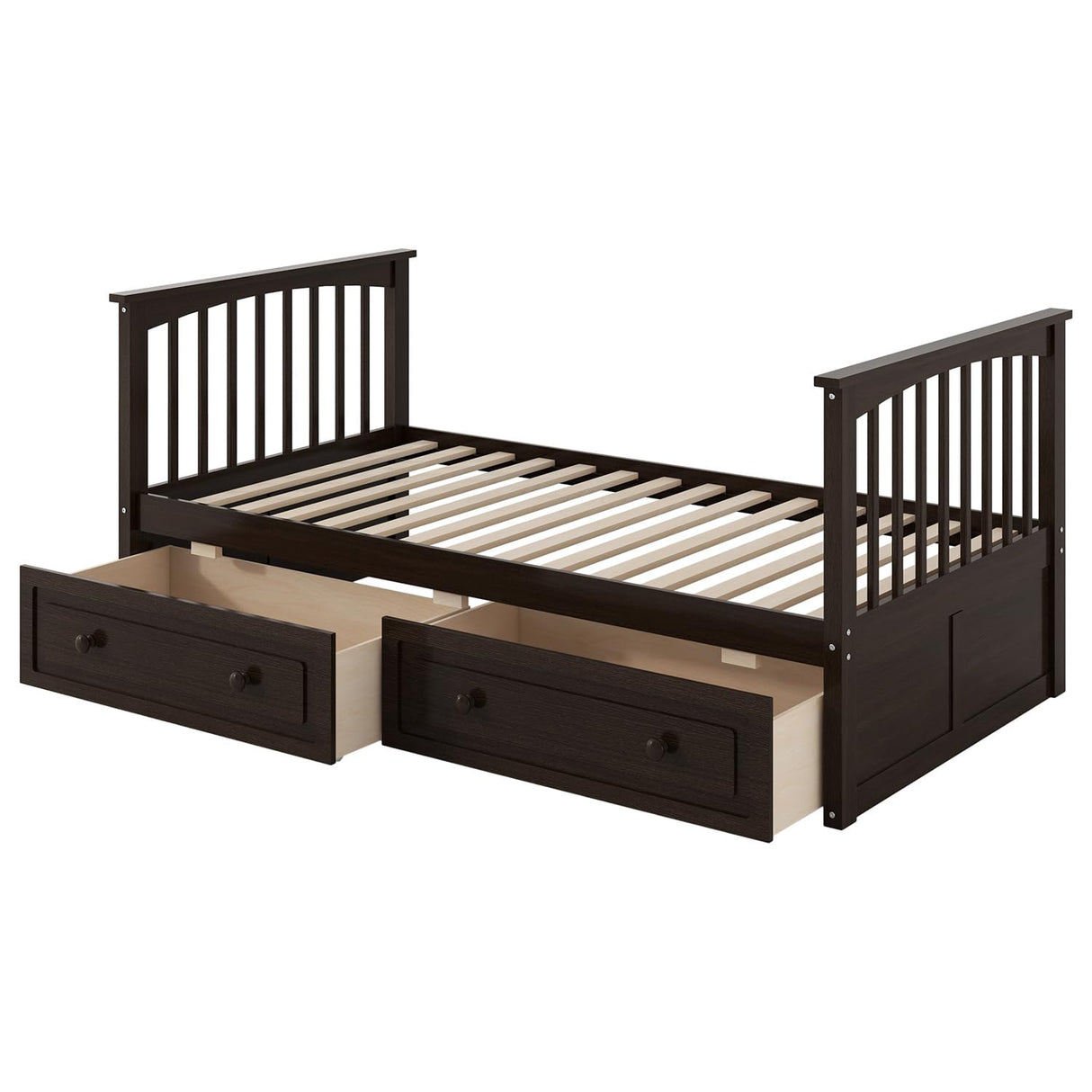 Merax Twin Over Twin Bunk Bed with 2 Storage Drawers and Ladder, Can be Devided into 2 Beds, No Spring Box Needed, Expresso Merax