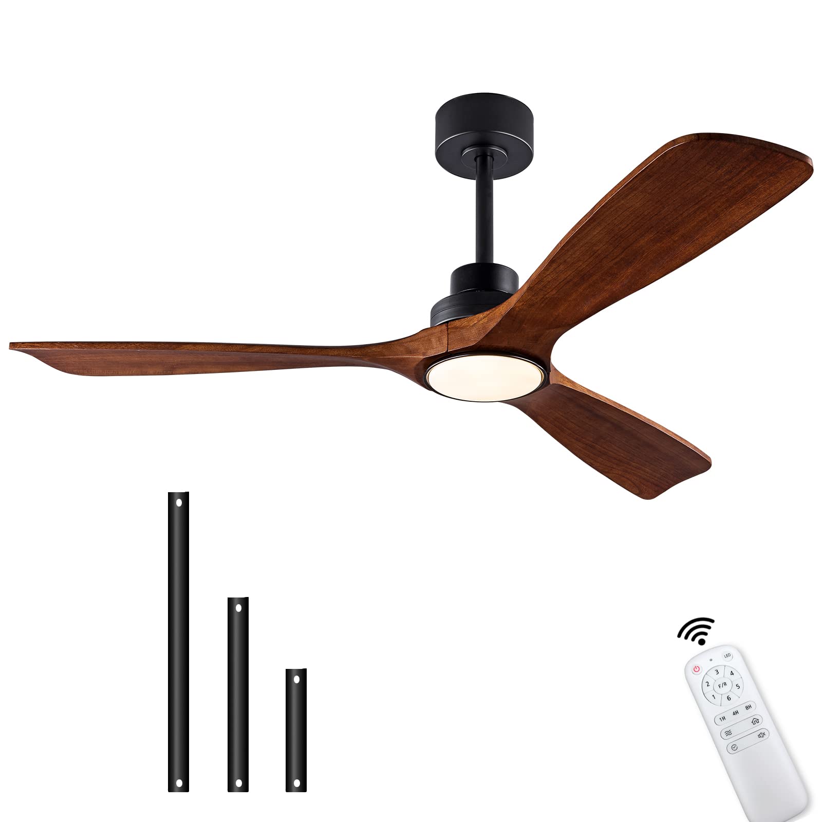 QUTWOB 52" Wood Ceiling Fan with Lights Remote Control,Quiet DC Motor 3 Blade Ceiling Fans for Patio Living Room, Bedroom, Office,Indoor Outdoor(Black+Dark Walnut) - WoodArtSupply