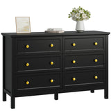 CARPETNAL Black Dresser for Bedroom, 6 Drawer Dresser with Wide Drawer and Metal Handles, Wood Dressers & Chests of Drawers for Hallway, Entryway. CARPETNAL