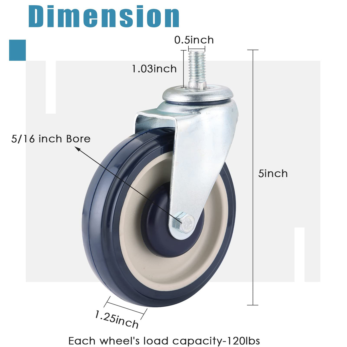 FLKQC Shopping Cart Caster Wheel | Polyurethane Shopping Cart Wheels with Hardware | 4 Pack 5 inch Shopping Cart Wheels Replacement Kit for Retail Stores (Blue) FLKQC