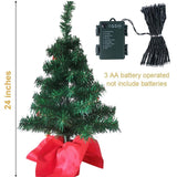 Juegoal 24 Inch Mini Christmas Tree Set, Table Top Artificial Christmas Trees with 50 LED Lights, Ornaments and Red Berries, Best DIY Christmas Decorations Juegoal