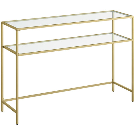 VASAGLE 47.2 Inch Console Sofa Table, Modern Entryway Table, Tempered Glass Table, Metal Frame, 2 Shelves, Adjustable Feet, for Living Room, Hallway, Gold Color ULGT045A61 VASAGLE