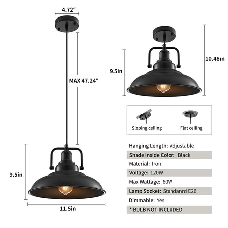 SESIMENT Black Pendant Light 12.5 inches 3 Packs, Farmhouse Pendant Light, Industrial Pendant Lighting, Kitchen Pendant Lights, Pendant Lights Kitchen Island for Dinning Room Entryway Barn SESIMENT