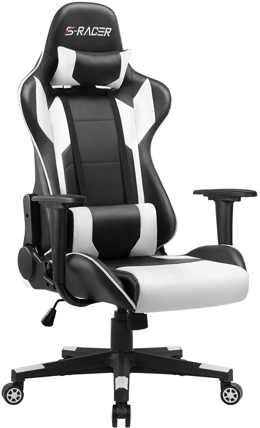 Furniwell Gaming Chair PU Leather Office Chair High Back Computer Chair Desk Chair Adjustable Swivel Racing Executive Leather Ergonomic Task Chair with Headrest and Lumbar Support (White) Furniwell