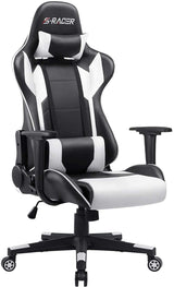 Furniwell Gaming Chair PU Leather Office Chair High Back Computer Chair Desk Chair Adjustable Swivel Racing Executive Leather Ergonomic Task Chair with Headrest and Lumbar Support (White) Furniwell