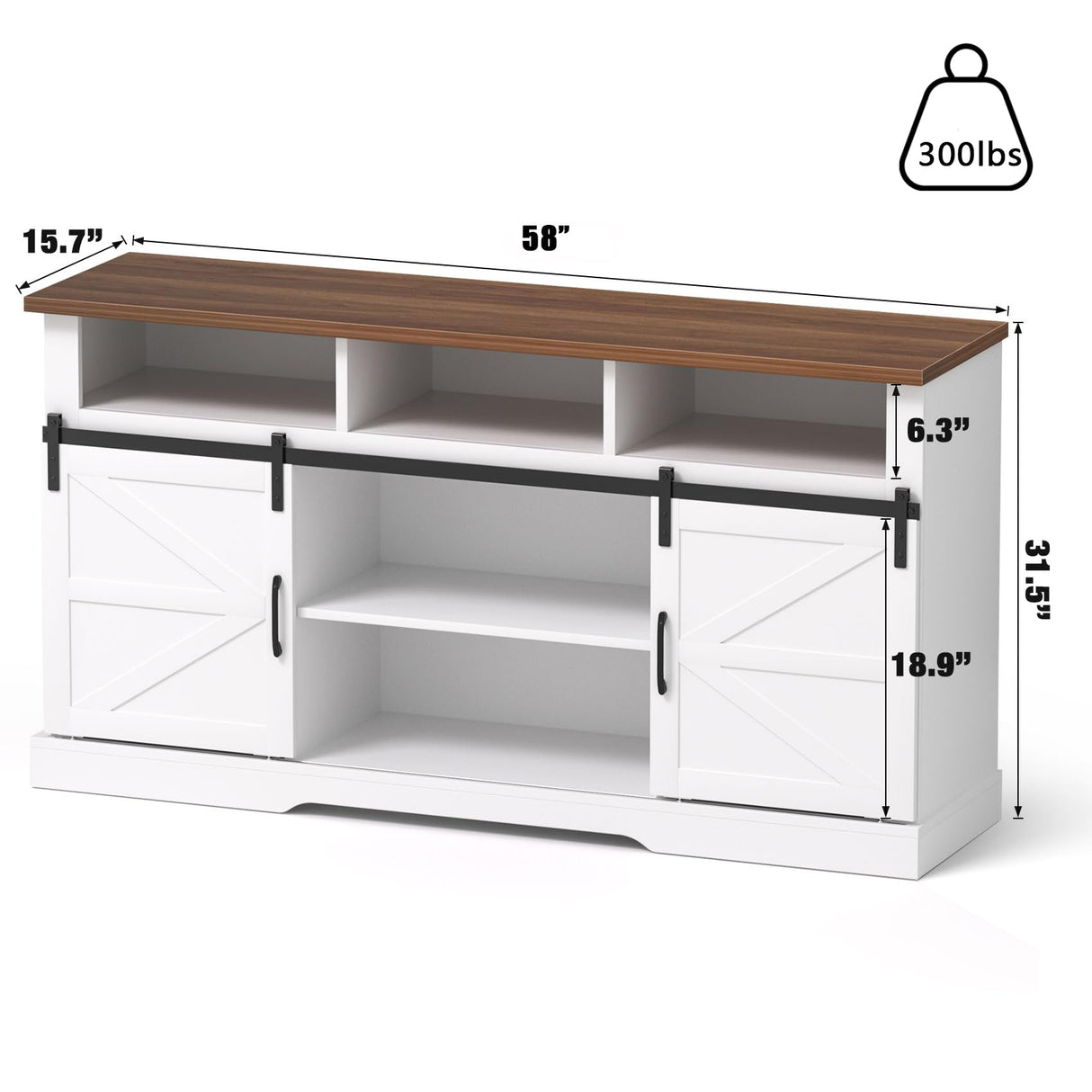 SYESWAY Farmhouse Coffee Bar, 58”Coffee Bar Cabinet with Sliding Barn Door and Adjustable Shelf, Kitchen Buffet Cabinet with Storage for Kitchen, Dining Room, Living Room, White SYESWAY