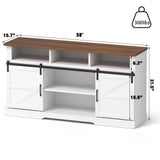 SYESWAY Farmhouse Coffee Bar, 58”Coffee Bar Cabinet with Sliding Barn Door and Adjustable Shelf, Kitchen Buffet Cabinet with Storage for Kitchen, Dining Room, Living Room, White SYESWAY