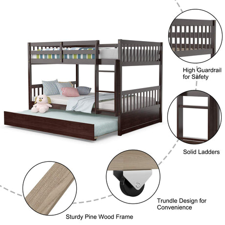 KOMFOTT Solid Wood Full Over Full Bunk Bed with Trundle and Ladder – Space-Saving Design for Teens and Adults KOMFOTT