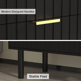 UEV Black 6 Drawer Dresser and Nightstand Sets for Bedroom,Marble Texture Top Modern Dresser and Fluted Night Stand Set of 2 Comb 3 Pieces UEV