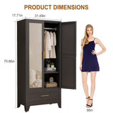 baoliwo Metal Armoire Wardrobe Closet Storage Cabinet with Mirror, 71'' Wardrobe Cabinet with Hanging Rod Metal Closet with Adjustable Shelf and Drawer for Bedroom, Laundry Room, Cloak Room baoliwo