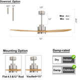ELEHINSER 52" Wood Ceiling Fan with Lights and Remote Control, 3 Blades 6-Speed Dimmable Light Reversible DC Motor Ceiling fan for Kitchen Bedroom Dining Living Room, Wood Blades with Nickel ELEHINSER