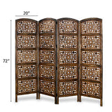 Room Divider Wood Screen - Rajasthan Antique Brown - 4 Panel Folding 72 x 80 - Intricate Hand Carved Decorative Functional Versatile Portable Partition Reversible Freestanding Privacy - COTTON CRAFT COTTON CRAFT