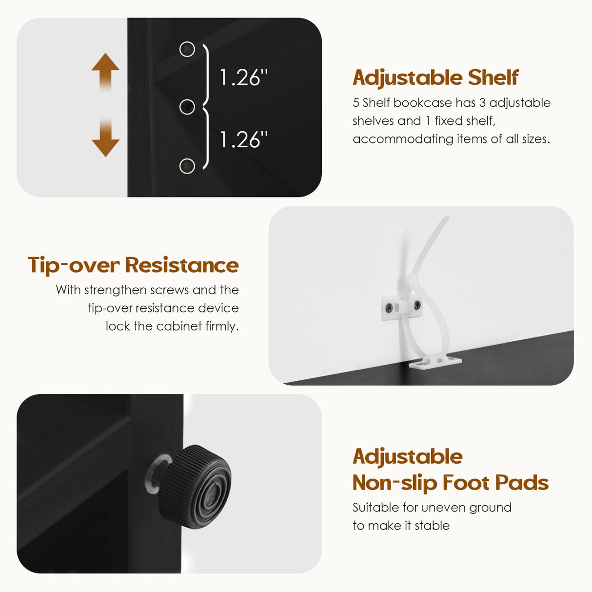 Soohow 5 Shelf Bookcase,60 Inch Wood Tall Bookshelves for Living Room,Black Soohow