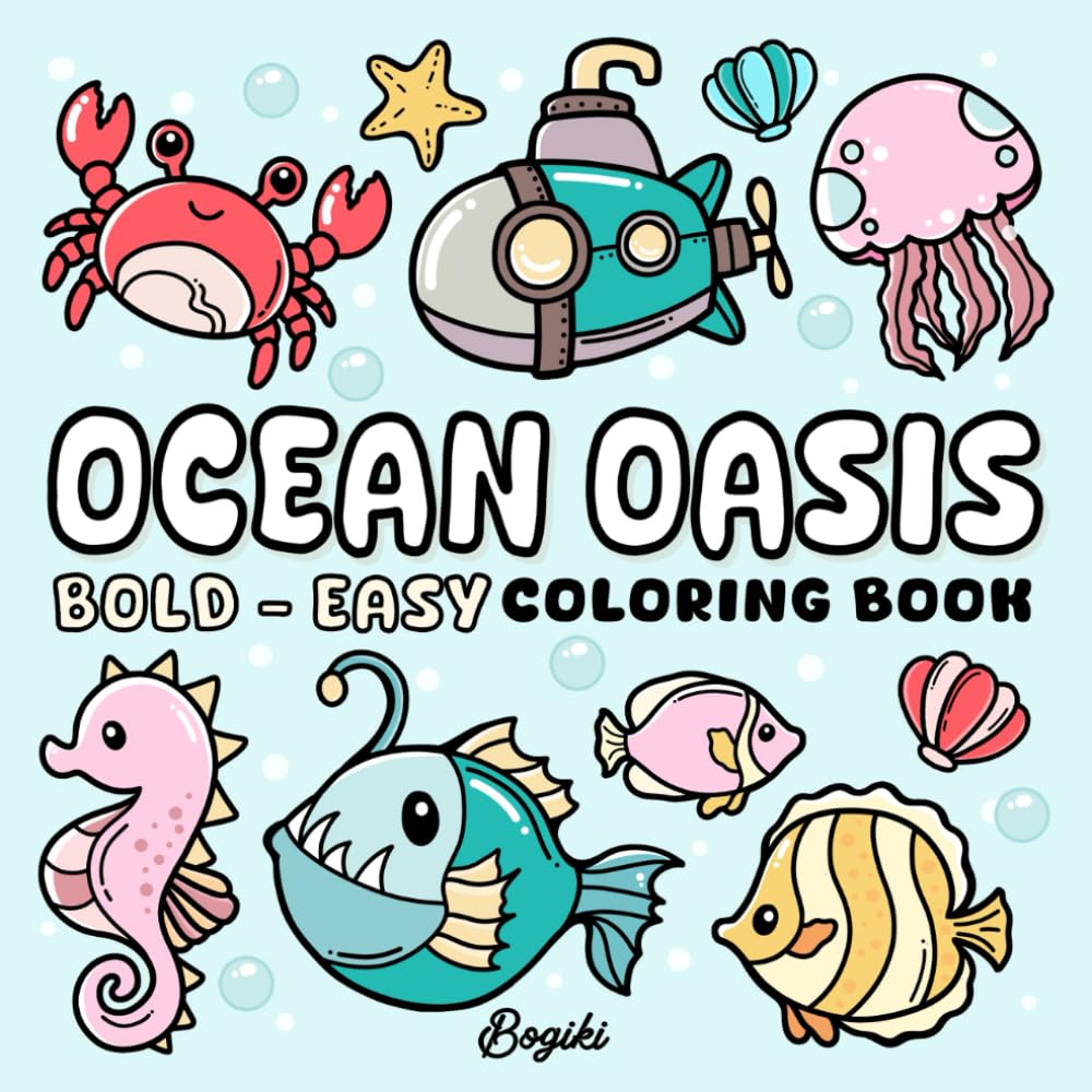 Ocean Oasis: Relaxing Coloring Book for Adults and Teens Vibrant and Easy Designs for Adults and Kids WoodArtSupply