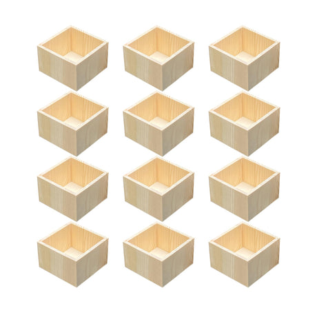 12 Pack 4.7 Inch Square Wood Box Unfinished Small Wooden Boxes for Crafts (Outer 4.7X 4.7X 3 in,Interior 4 x 4 x 2.9 in) Cregugua