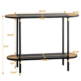 HollyHOME Black Metal Console Table with Rattan Decor, 2-Tier Entryway Table, 42.32"(L) Narrow Sofa/Couch Side Table with Metal Frame, Hallway Entry Table for Living Room HollyHOME