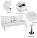 Futon Sofa Bed Modern Folding Couch for Small Space, Faux Leather Convertible Loveseat Sleeper Bed Daybed Recliner Lounge Sofas for Living Room,2 Cup Holders,Metal Legs,Removable Armrests (White) Anwick
