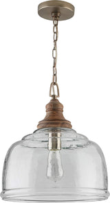 Capital Lighting 330318GY Julian Coastal Style Clear Organic Rippled Glass Pendant with Handcrafted Mango Wood Finial, 1-Light 60 Watt, 16" H x 14" W, Grey Wash Capital Lighting Fixture Company
