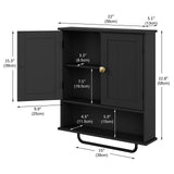 RRX Bathroom Cabinet Wall Mounted Medicine Cabinets with Towels Bar, Over The Toilet Storage Cabinet with 2 Doors and Adjustable Shelf, White Wall Cabinet for Bathroom Laundry Kitchen (Black) RRX