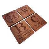 Personalized Coasters, Custom Engraved Wood Coasters for Drinks, Monogram Coasters with Holder, Wedding Gifts, Parents Gifts (W, Set of 4) MOJIA