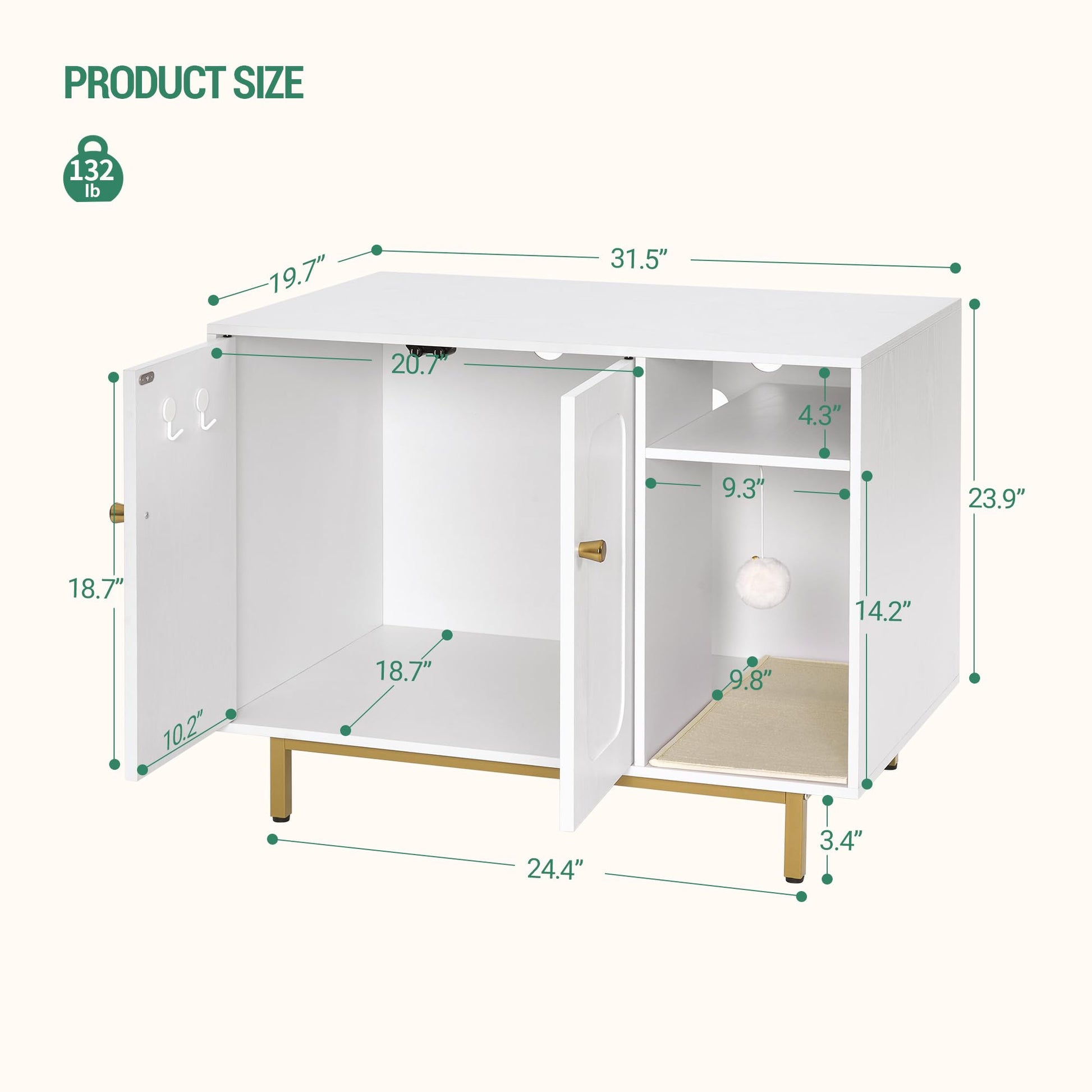 Hzuaneri Cat Litter Box Enclosure, Hidden Litter Box Furniture, Indoor Cat House with Storage Shelf, Wooden Pet Cat Cabinet, Fits Most Litter Box, 19.7 x 31.5 x 23.9, White CB82113A - WoodArtSupply