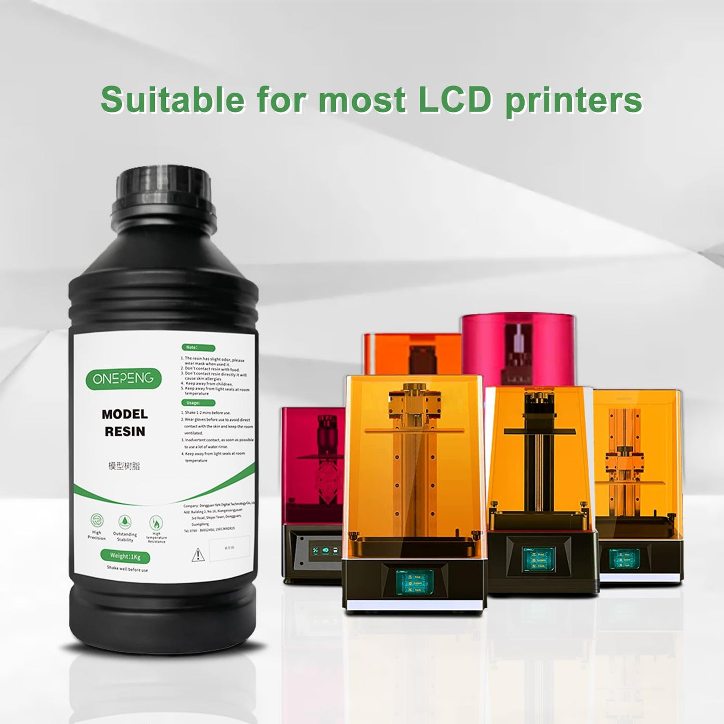 3D Printer Resin, 1kg Rigid Resin, 405nm UV-Curing Resin, Quick Curing&High-Precision 3D Printing Liquid Standard photopolymer Resin, Low Shrinkage 3D Resin for 2K 4K 8K LCD DLP SLA 3D Printer-Orange