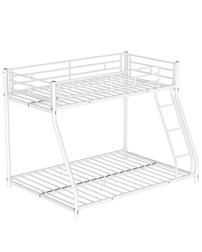 Miscoos Twin over Full Metal Bunk Bed, Heavy-Duty Full Bed Frame with Full-Length Guardrails and Safety Ladder, Space Saving Metal Bunk Bed, No Box Spring Needed, White