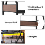 Tassullo Bunk Bed Twin XL Over Queen, Heavy Duty Metal Frame Loft Bed with Storage Shelf & LED Lights, Safety Guardrail and Angle Padded Ladder for Kids, Adults, Space Saving, Noise Free Tassullo
