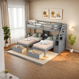 SOFTSEA Wooden Triple Bunk Beds with Stairs & Storage Drawers,Twin Over Twin&Twin Bunk Bed for 3, Triple Bunk Bed Twin for Kids, Gray SOFTSEA