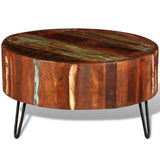 vidaXL Round Coffee Table, Solid Reclaimed Wood with Iron Pin Legs, Handmade Vintage-Style Living Accessory, Eco-friendly, Unique Grain Structur vidaXL