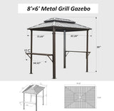 Domi 8'x6' Grill Gazebo Hardtop Aluminum BBQ Gazebo with Bar Shelves and Ceiling Hooks, Double Metal Roof Outdoor Gazebos for Patio Lawn Garden Deck (Dark Brown) domi outdoor living