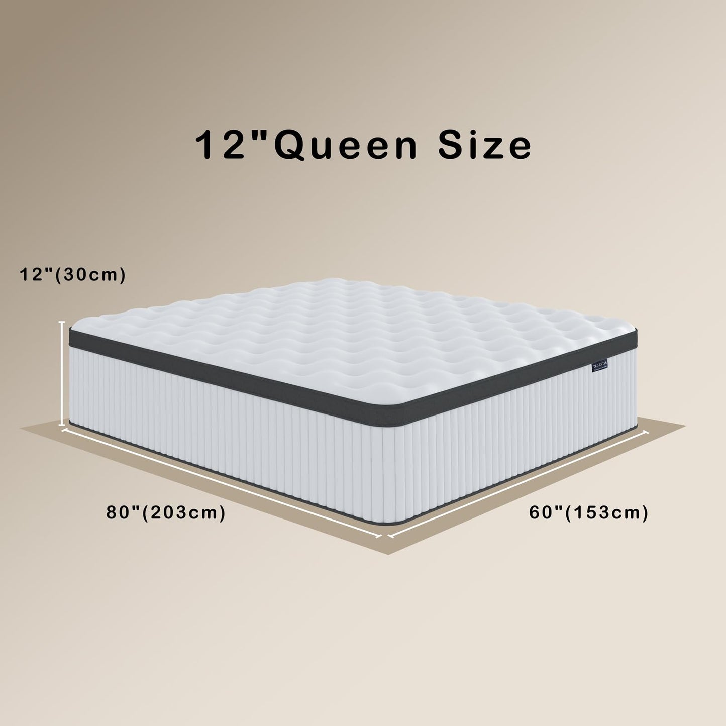 Tegeniss Queen Mattress, 12 Inch Queen Size Mattress in a Box,Memory Foam Hybrid Mattress,with Individual Pocket Spring for Motion Isolation & Silent Sleep, Pressure Relief,Plush Firmness.