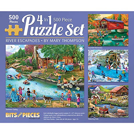 Bits and Pieces – 4-in-1 Multi-Pack - 500 Piece Jigsaw Puzzles for Adults – 500 pc Large Piece Puzzle Set Bundle by Artist Mary Thompson - 16" x 20" Bits and Pieces