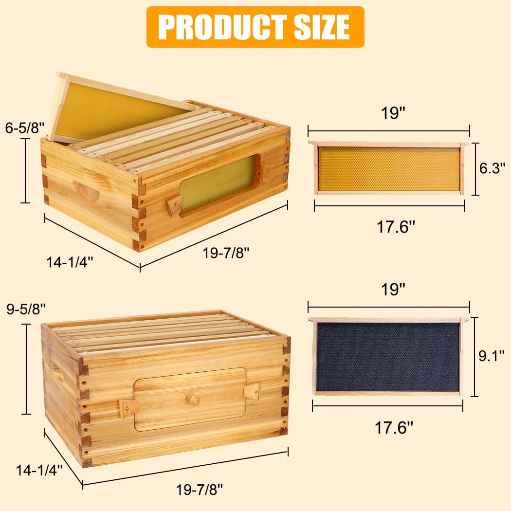 BeeCastle 8 Frame Langstroth Beehive, Bee Hive Beeswaxed Coated Beehive Starter Kit with Beehive Frames and Waxed Foundations (1 Deep Beehive Box & 1 Medium Super Beehive Box) BeeCastle
