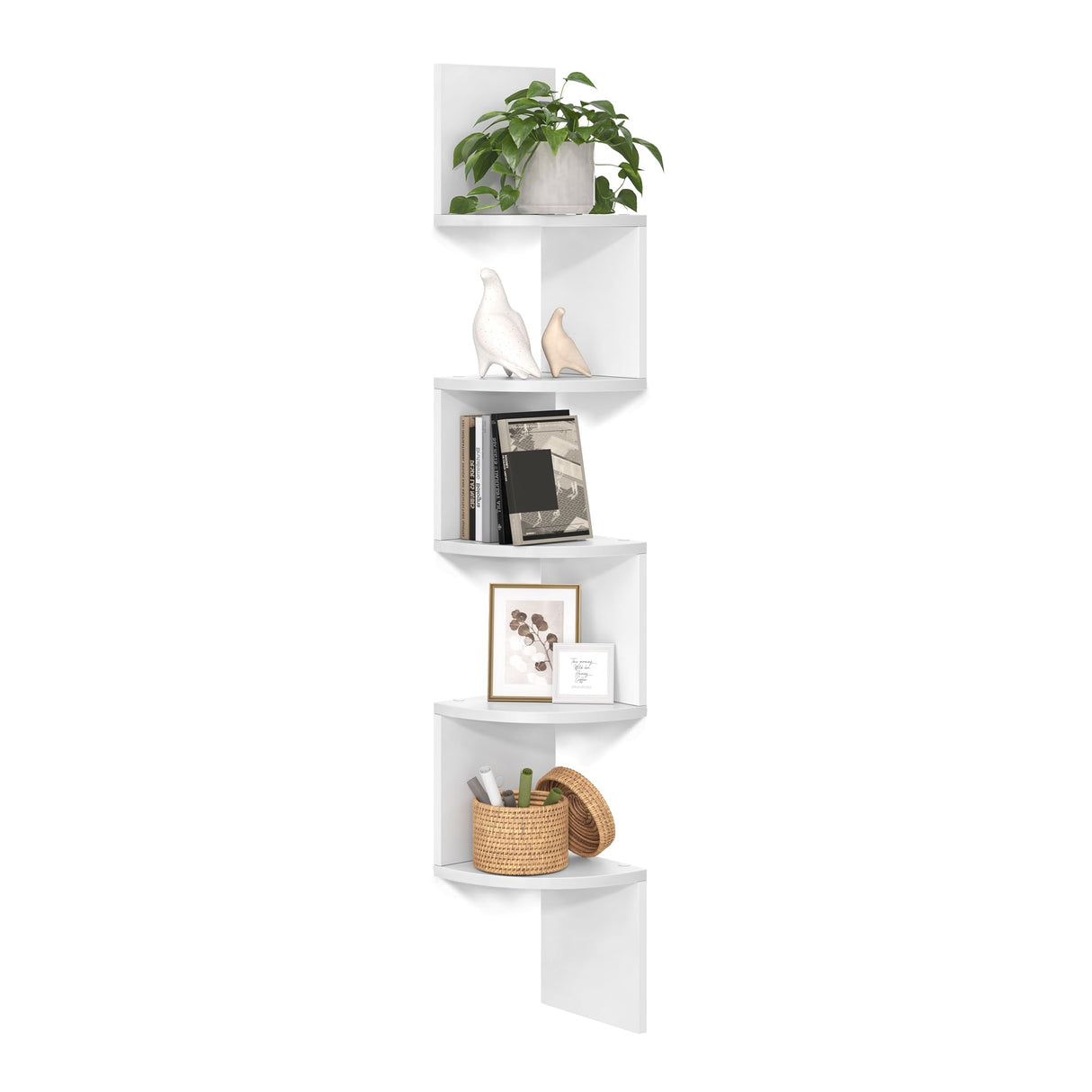 VASAGLE Corner Shelf Wall Mount, 5-Tier Floating Corner Bookshelf, Plant Shelf for Bedroom, Living Room, Bathroom, Home Office, Cloud White VASAGLE