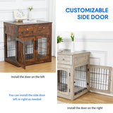 Dog Crate Furniture with 3 Doors,31.5" Large Dog Crate with 2 Drawer & Cushion,Wooden Dog House Kennel for Medium/Large Dog,Dog Crate Table Up to 70 lbs,Indoor End Table Dog House Knowfunn