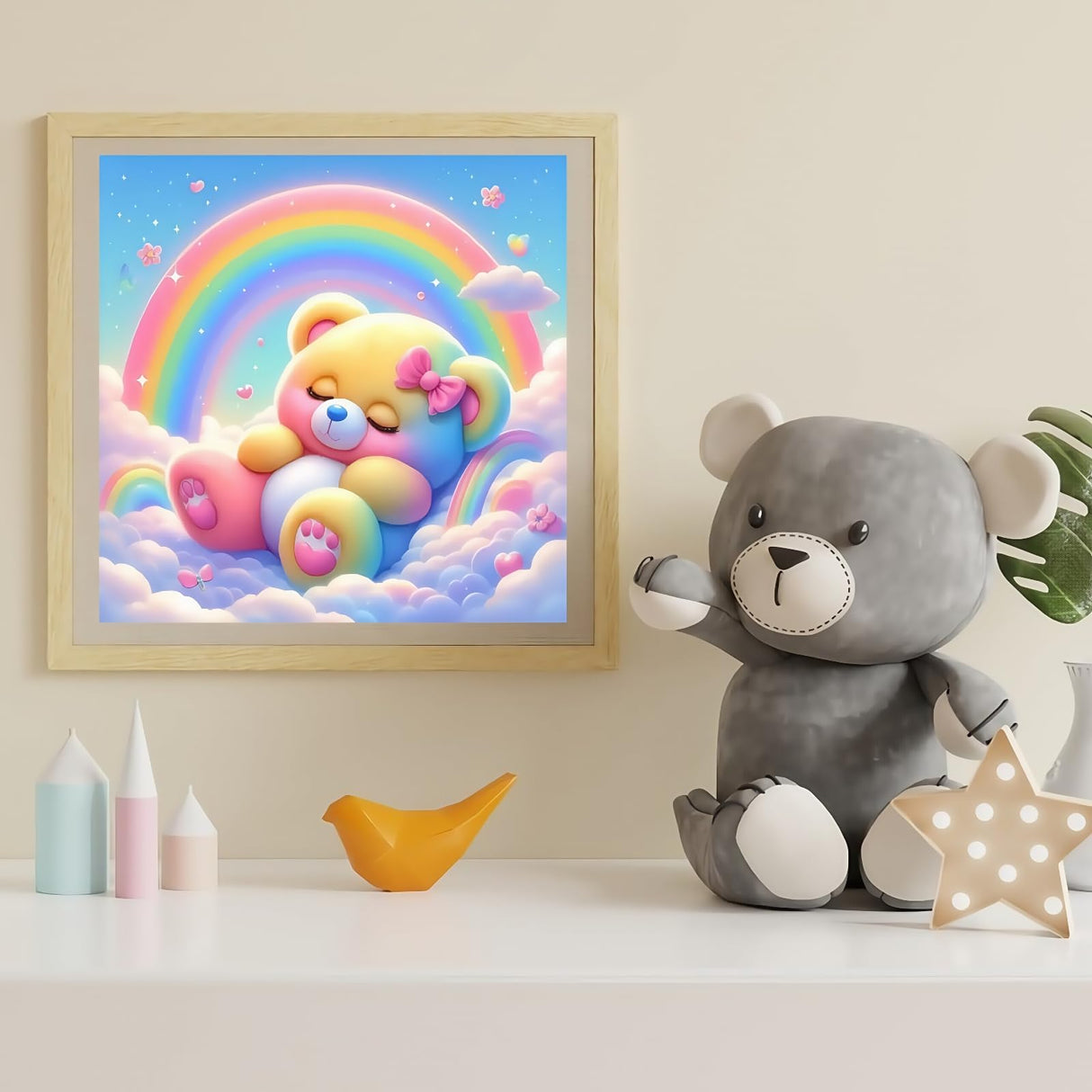 5D Diamond Painting Kits for Adults, Rainbow Bear Diamond Art Kits for Adults Beginner, DIY Full Drill Diamond Dot Gem Painting for Home Wall Decor 13.78x13.78inch BYGFHLYW