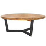 SAFAVIEH Outdoor Collection Leo Natural/Black Solid Wood Round Coffee Table SAFAVIEH