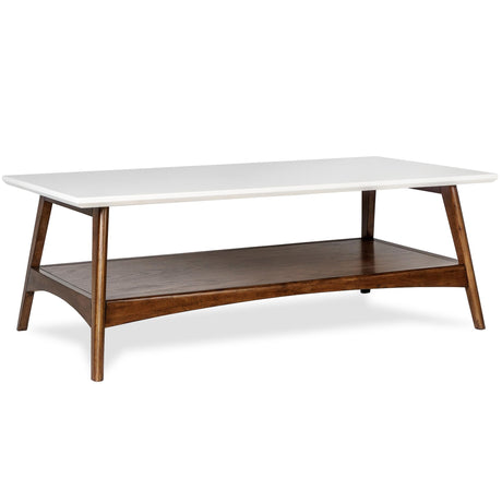 Madison Park Rectangular Wood Coffee Table With Solid Wood Frame & Legs, Living Room Coffee Tables With Storage Shelf, Accent Furniture For Living Room, Minimalist Decor - Off-White / Pecan Parker Madison Park