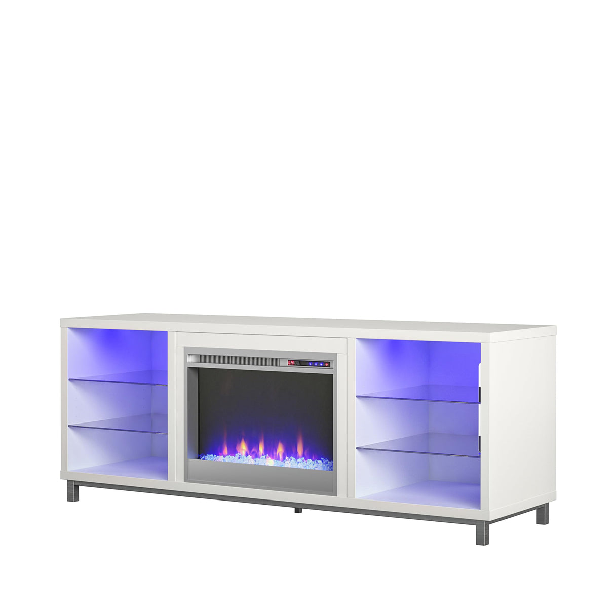 Ameriwood Home Lumina Fireplace TV Stand for TVs up to 70 Inch, Replaceable Electric Fireplace Insert Heater, Remote Control, Timer, Color Changing LED Lights, Crystal Ember Flames, White Ameriwood Home