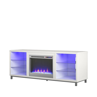 Ameriwood Home Lumina Fireplace TV Stand for TVs up to 70 Inch, Replaceable Electric Fireplace Insert Heater, Remote Control, Timer, Color Changing LED Lights, Crystal Ember Flames, White - WoodArtSupply