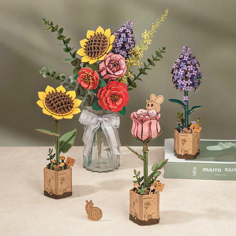 ROBOTIME 3D Puzzles Wooden Flower Bouquet DIY Model Building Kit to Build for Adults Artifical Bouquet Botanical Collection Craft Brain Teaser Puzzle Creative Gift Home Decor ROBOTIME