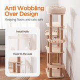 GIMU 68" Large Cat Tree, Solid Wood Multi-Level Cat Tower with Scratching Posts, Fun Toys, and Washable Plush Platform for Indoor Cats GIMU