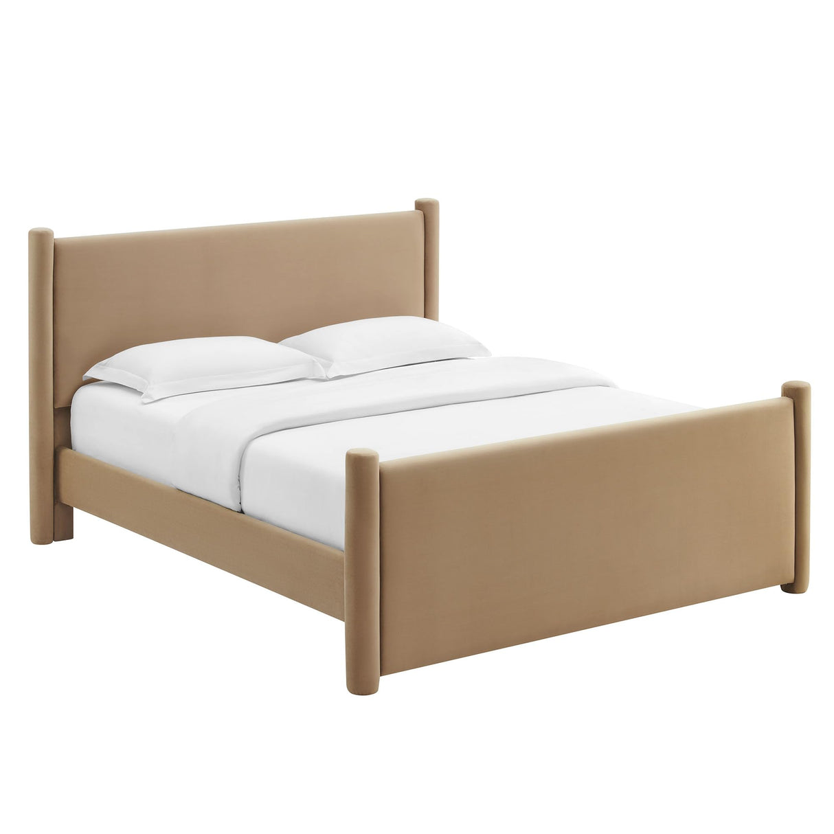 Modway Rael King Platform Bed Frame with Upholstered Headboard and Footboard in Taupe – Stain-Resistant Performance Velvet King Size Bed with Rounded Posts Modway