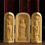Ulalaza Boxwood Buddha Statue Solid Wood Carvings Carved Locker Box Sculpture Decoration Ulalaza