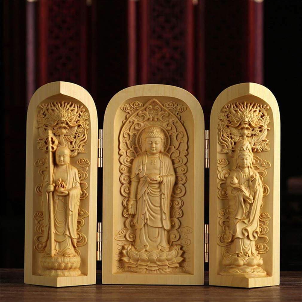 Ulalaza Boxwood Buddha Statue Solid Wood Carvings Carved Locker Box Sculpture Decoration - WoodArtSupply