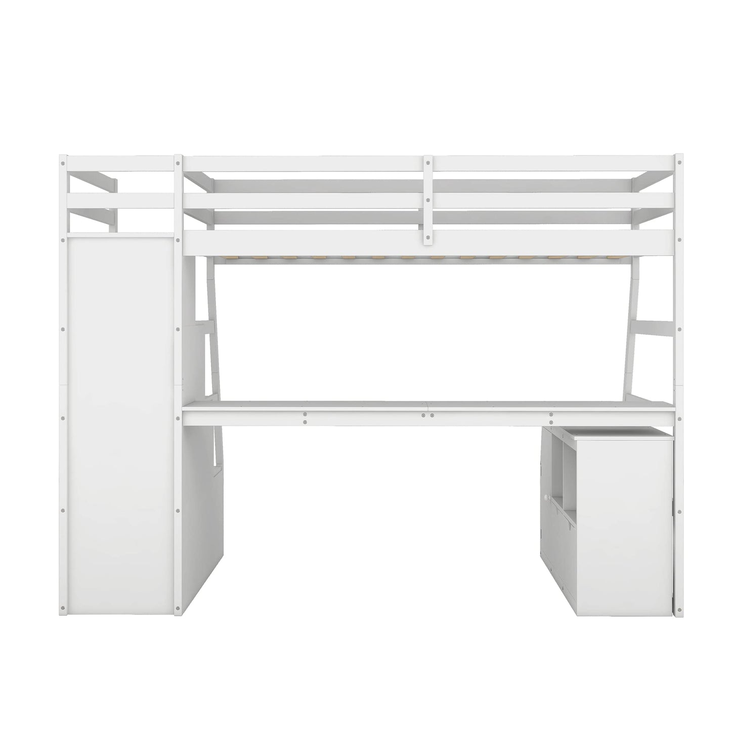 Harper & Bright Designs Twin Loft Bed with Stairs, Desk, and Storage – Solid Wood Frame in White