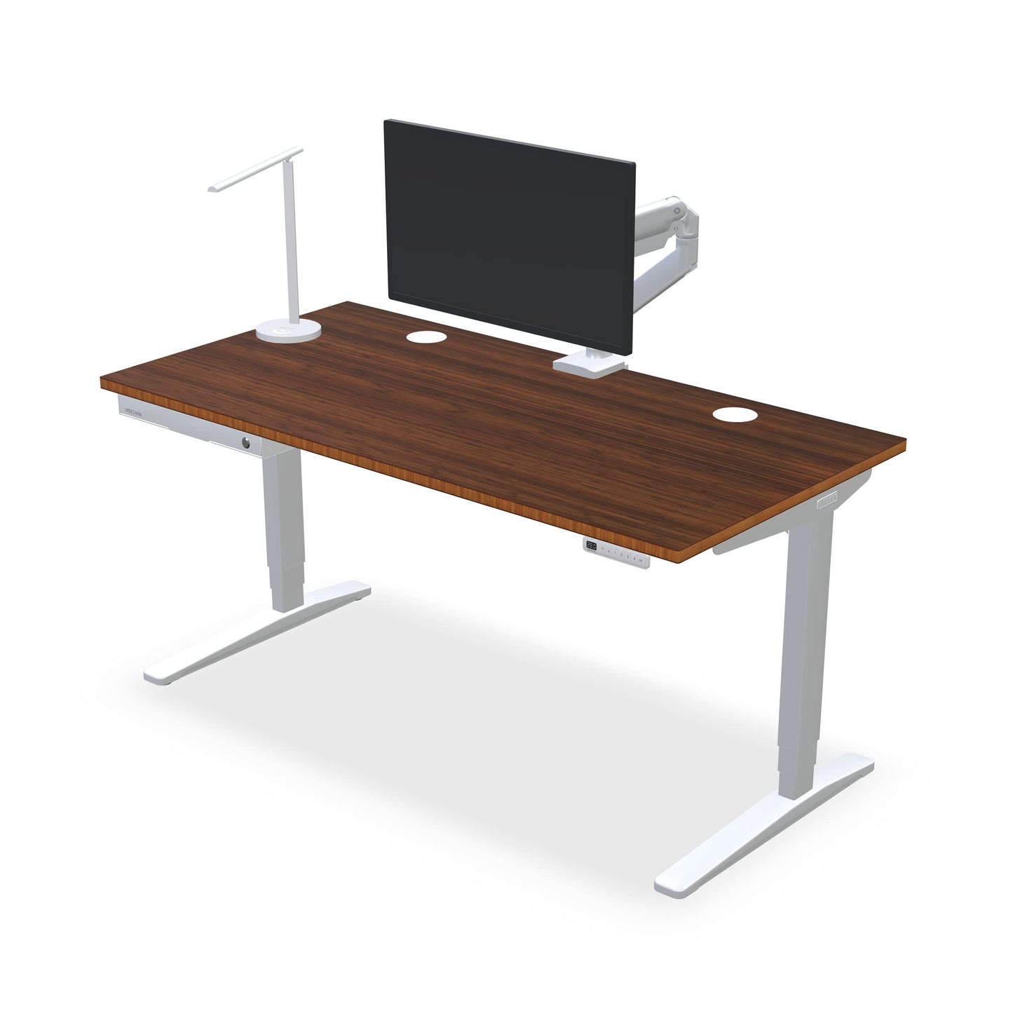 Uplift Desk Dark Bamboo (60 x 30 inch) Standing Desk 2-Leg V2 Adjustable Stand Up C-Frame (Black), Advanced Keypad, Wire Grommets, Wire Tray, Rocker Board - WoodArtSupply