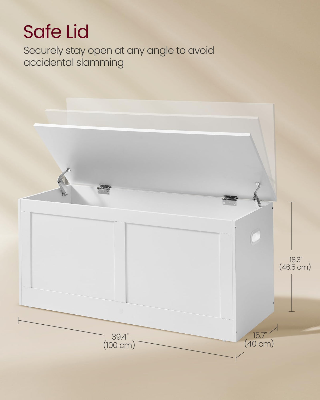 VASAGLE Storage Chest, Storage Trunk with 2 Safety Hinges, Storage Bench, Shoe Bench, Farmhouse Style, 15.7 x 39.4 x 18.3 Inches, for Entryway, Bedroom, Living Room, Cloud White ULSB164W01 VASAGLE